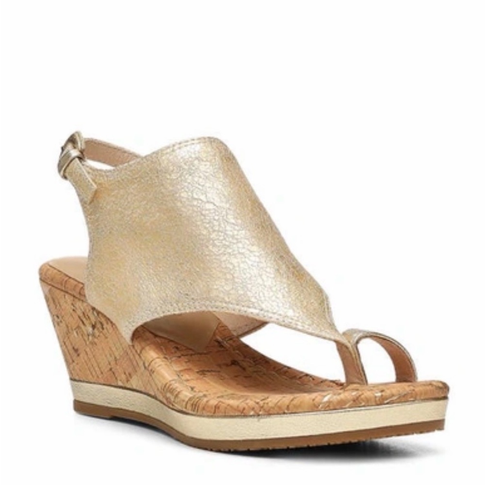 Donald Pliner Mandy Gold/Cork Wedge Sandals NEW
